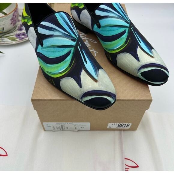 Men\'s Christian Louboutin, dandy, chick floral satin loafers size 42 made Italy